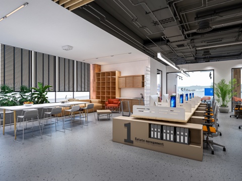  现代公司会议区 讨论区 茶水区 公共办公区su模型 