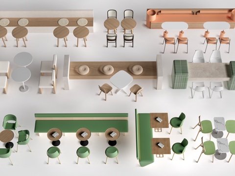 现代咖啡厅桌椅 餐饮桌椅 休闲桌椅 奶茶店桌椅su模型