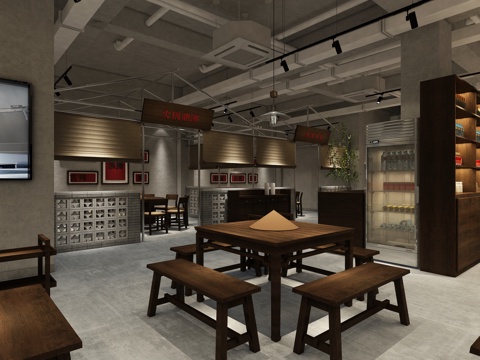  工业风 诧寂风火锅店3d模型 