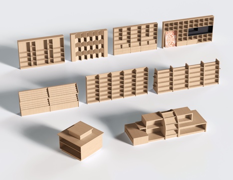 现代书柜书架 展柜货架 置物柜架 展示架 陈列柜su模型