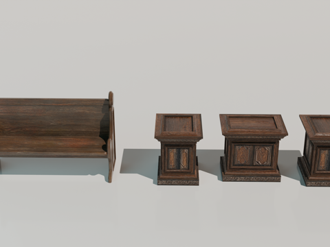 中世纪长椅 木椅 教堂长椅 教堂讲台 欧式供桌su模型