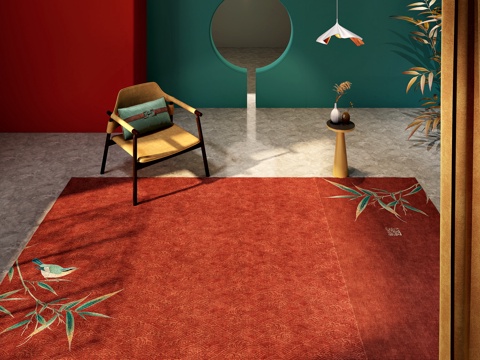  新中式艺术展示 新中式家具椅子 毯子3d模型 