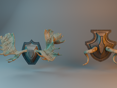 墙饰 动物角 挂件 中世纪墙饰 欧式挂件su模型