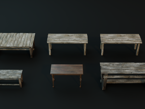 中世纪桌子 欧式桌子 破旧桌子 木板桌子 复古桌子su模型