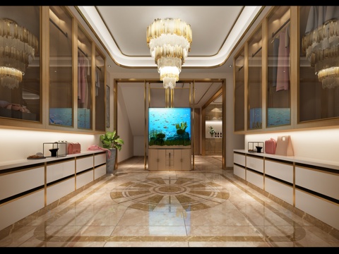  后现代客厅门厅 吊灯 玄关柜3d模型 