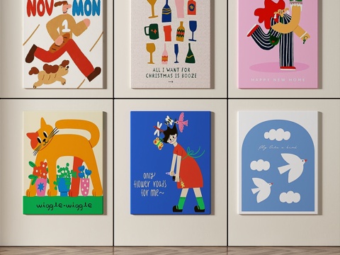  现代，儿童，简约，抽象，组合画3d模型 