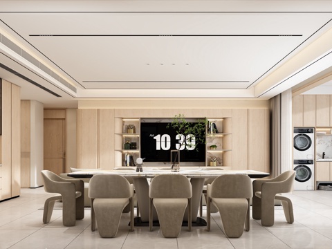  现代原木风客餐厅3d模型 