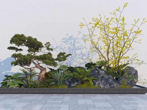  新中式植物造景3d模型 