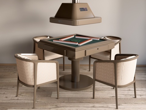  现代麻将桌 棋牌桌 娱乐桌椅su模型 