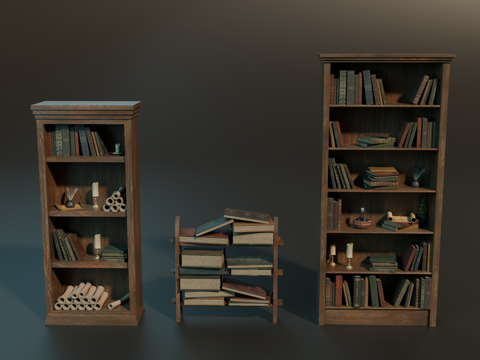 中世纪书柜 欧式书柜 小书柜 复古书籍 卷轴su模型