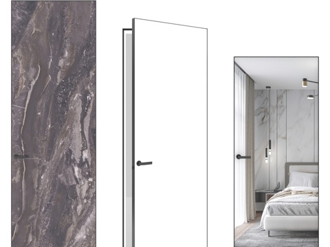  OM Doors隐形门 瓷质石材，镜面3d模型 