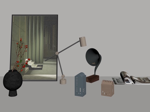 现代饰品摆件 装饰画 台灯 杂志 花瓶su模型