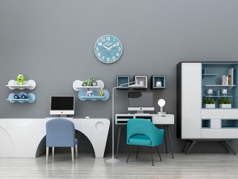  现代书桌椅 儿童书桌椅 书桌 原木书桌 个性书桌 整体书3d模型 