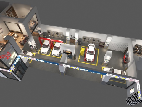  工业风汽车修理美容店3d模型 