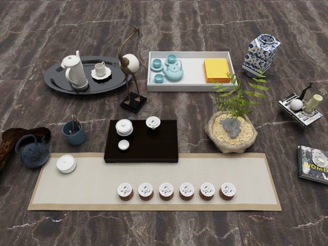 新中式茶艺陈设摆件3d模型 