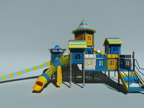  现代儿童组合滑梯3d模型 