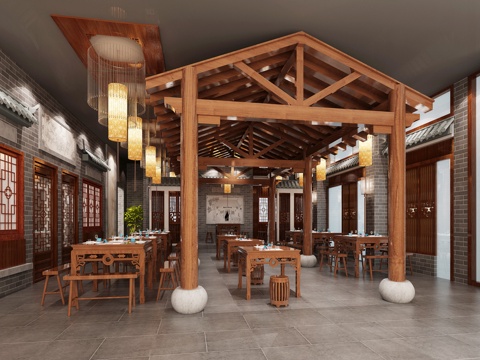  中式餐厅 长亭3d模型 