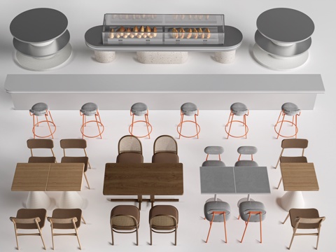 现代咖啡厅桌椅 餐饮桌椅 休闲桌椅 奶茶店桌椅su模型