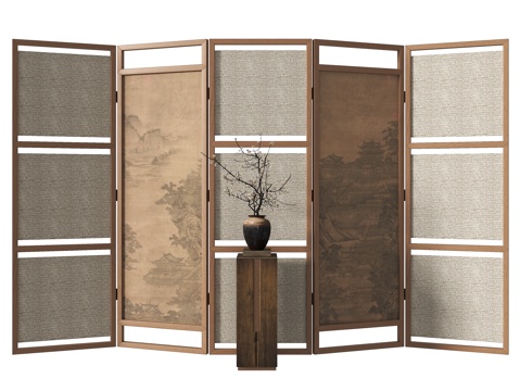  新中式隔断3d模型 