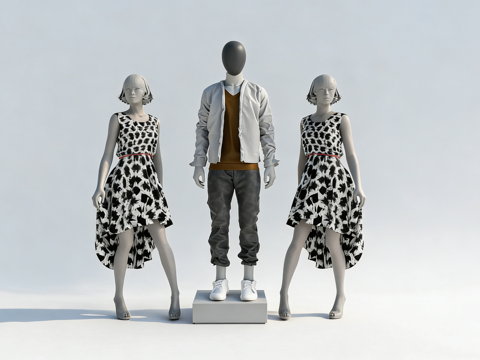 标准身材无脸人体模特 男女 站姿 服装展示白模 男士休闲套装su模型