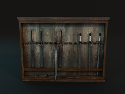 中世纪兵器架 复古兵器架 冷兵器展示架 西方兵器架su模型