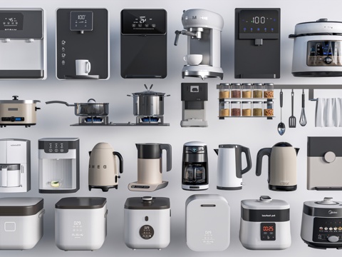  现代烧水壶 厨房电器 饮水机 电饭锅 厨具su模型 