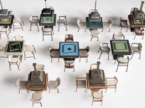  现代麻将桌 棋牌桌 娱乐桌椅su模型 