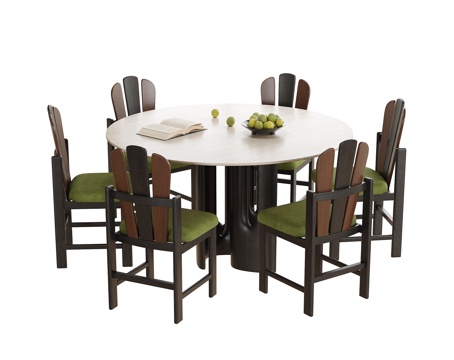 现代餐桌椅组合 圆形餐桌椅su模型