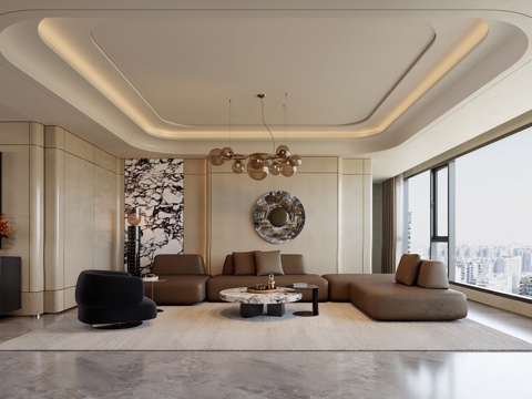  轻奢客厅3d模型 