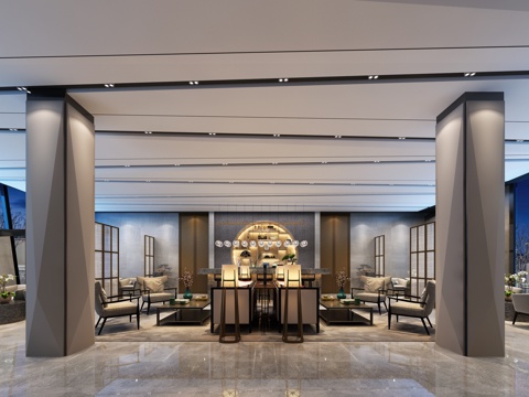  现代休闲吧 沙发茶几组合 吊灯 台灯3d模型 