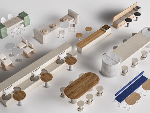 现代咖啡厅桌椅 餐饮桌椅 休闲桌椅 奶茶店桌椅su模型