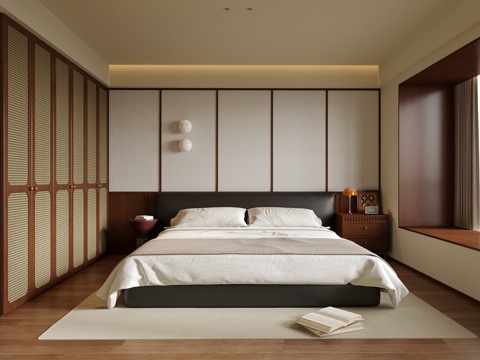  现代卧室 双人床 床头柜su模型 