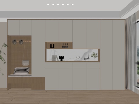 现代鞋柜 入户鞋柜 装饰鞋柜 换鞋凳 装饰柜 饰品摆件su模型