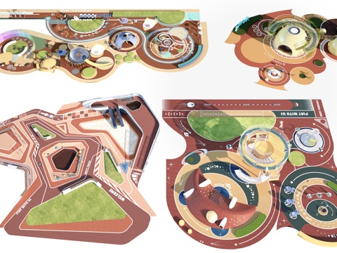 现代户外儿童游乐区 户外儿童游乐场 儿童塑胶场地su模型