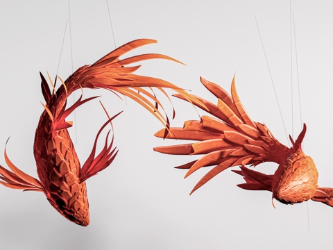 现代文创吊灯 鱼形吊灯 花灯 节庆灯 装置艺术su模型