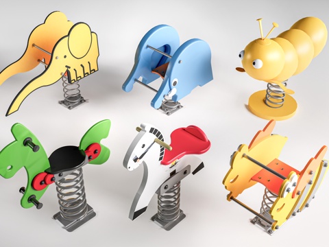  现代跷跷板 摇摇乐 儿童游乐器材 摇摇马su模型 