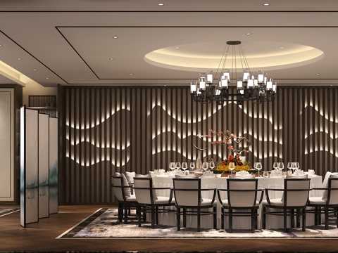  新中式餐厅 吊灯 餐桌椅3d模型 