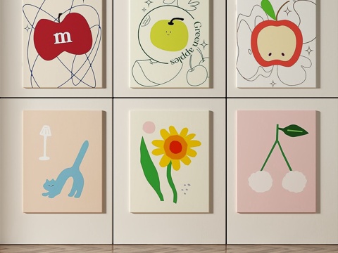  现代，奶油风，儿童，简约，抽象，组合画3d模型 