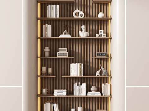 现代置物架 书架 书籍 摆件组合su模型