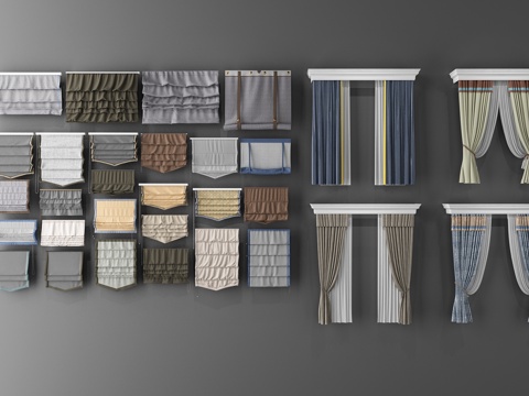  现代窗帘 卷帘 布帘 罗马帘3d模型 