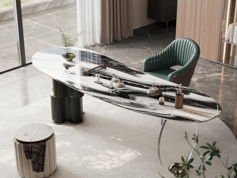  现代轻奢茶桌椅 大理石茶桌椅3d模型 