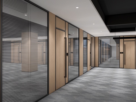 现代公司玻璃隔断 落地玻璃隔断 办公室隔断su模型