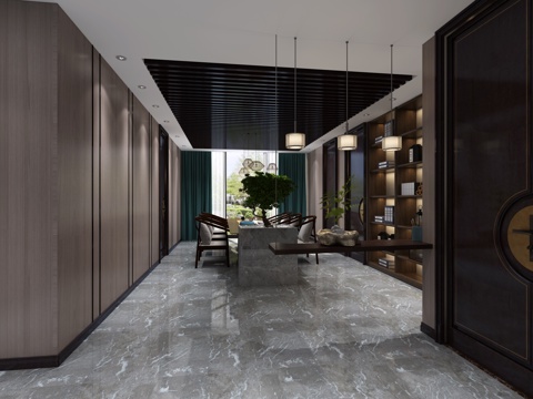  新中式酒店门厅3d模型 