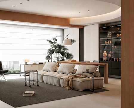  现代简约大平层客厅3d模型 