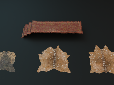 中世纪地毯 兽皮 复古地毯 欧式地毯su模型