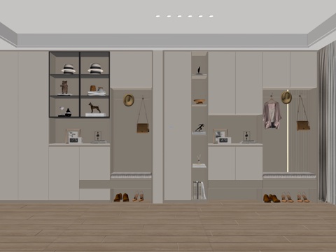 现代隔断鞋柜 装饰柜 隔断柜 换鞋凳 多能功鞋柜su模型su模型