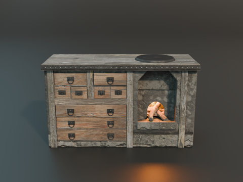 柜炉 壁炉 复古柜子 中世纪柜子 取暖炉su模型