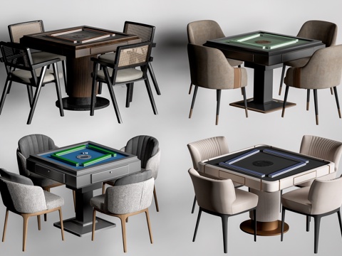  现代麻将桌 棋牌桌 娱乐桌椅su模型 
