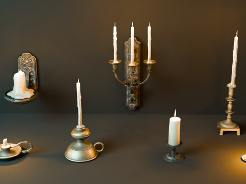 中世纪烛台壁灯 各种烛台 复古烛台 欧式烛台su模型