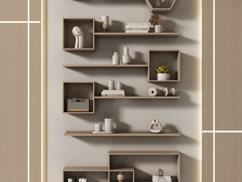  现代置物架 书架 书籍 摆件组合3d模型 